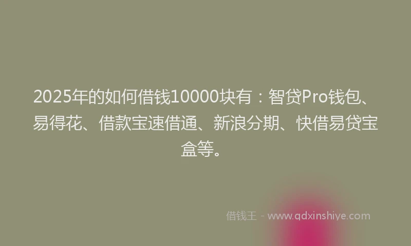 2025年的如何借钱10000块有：智贷Pro钱包、易得花、借款宝速借通、新浪分期、快借易贷宝盒等。