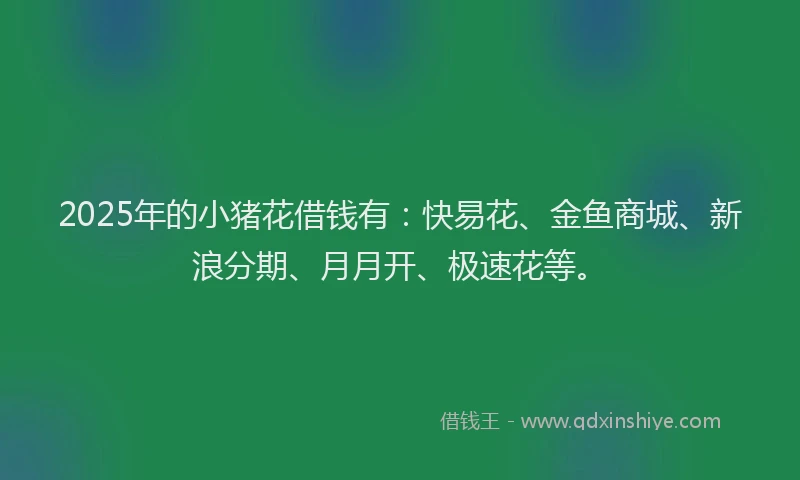 2025年的小猪花借钱有：快易花、金鱼商城、新浪分期、月月开、极速花等。