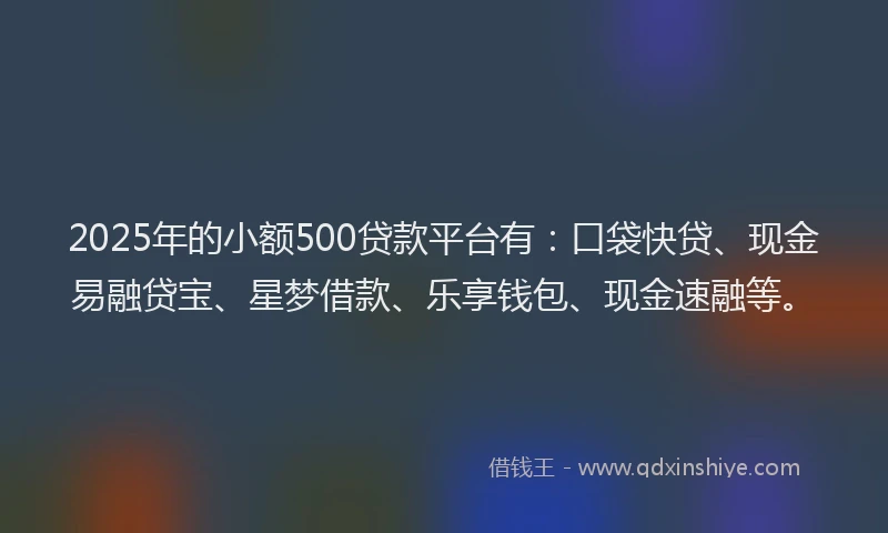 2025年的小额500贷款平台有:口袋快贷、现金易融贷宝、星梦借款、乐享钱包、现金速融等。
