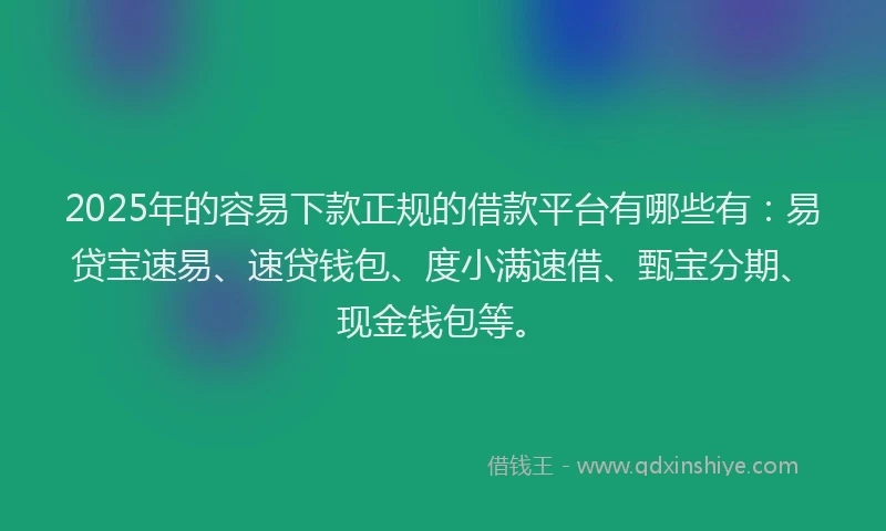 2025年的容易下款正规的借款平台有哪些有：易贷宝速易、速贷钱包、度小满速借、甄宝分期、现金钱包等。