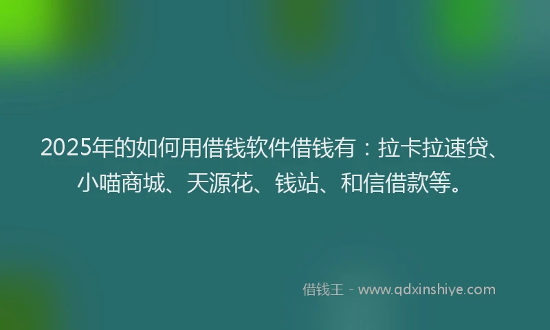 2025年的如何用借钱软件借钱有：拉卡拉速贷、小喵商城、天源花、钱站、和信借款等。