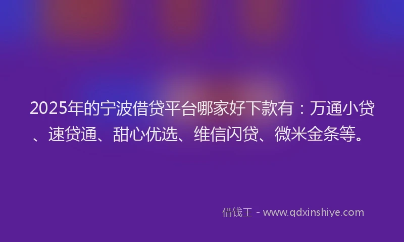 2025年的宁波借贷平台哪家好下款有：万通小贷、速贷通、甜心优选、维信闪贷、微米金条等。