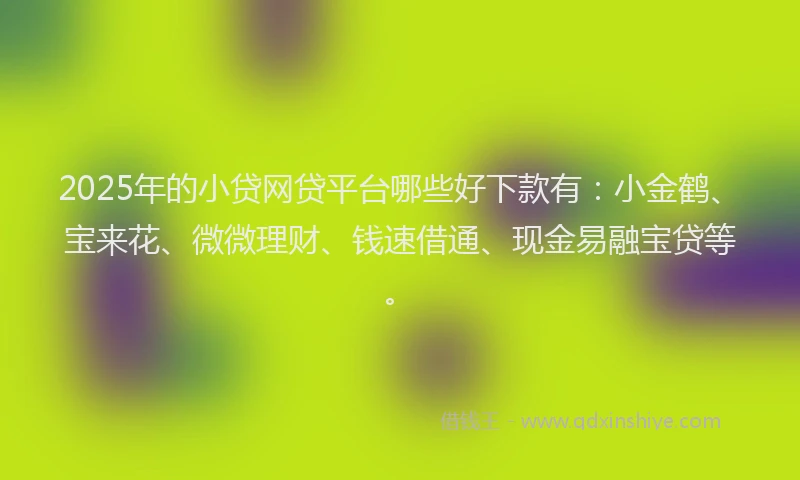 2025年的小贷网贷平台哪些好下款有：小金鹤、宝来花、微微理财、钱速借通、现金易融宝贷等。