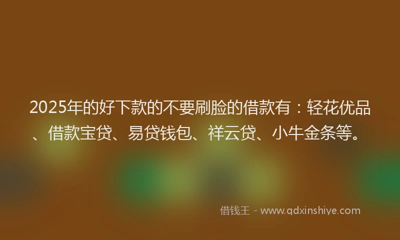 2025年的好下款的不要刷脸的借款有：轻花优品、借款宝贷、易贷钱包、祥云贷、小牛金条等。