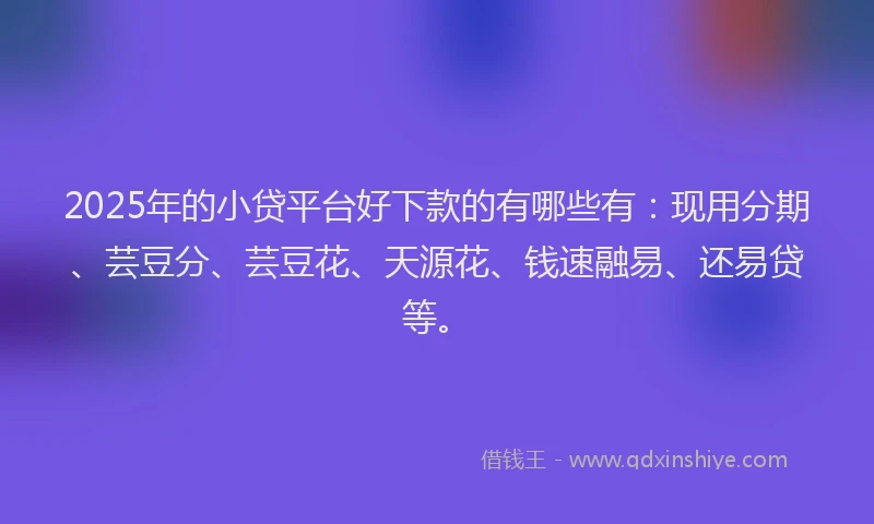 2025年的小贷平台好下款的有哪些有：现用分期、芸豆分、芸豆花、天源花、钱速融易、还易贷等。