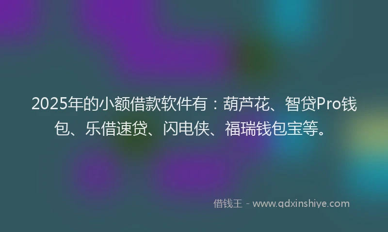 2025年的小额借款软件有：葫芦花、智贷Pro钱包、乐借速贷、闪电侠、福瑞钱包宝等。