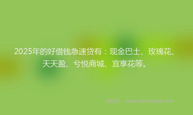 2025年的好借钱急速贷有：现金巴士、玫瑰花、天天盈、兮悦商城、宜享花等。