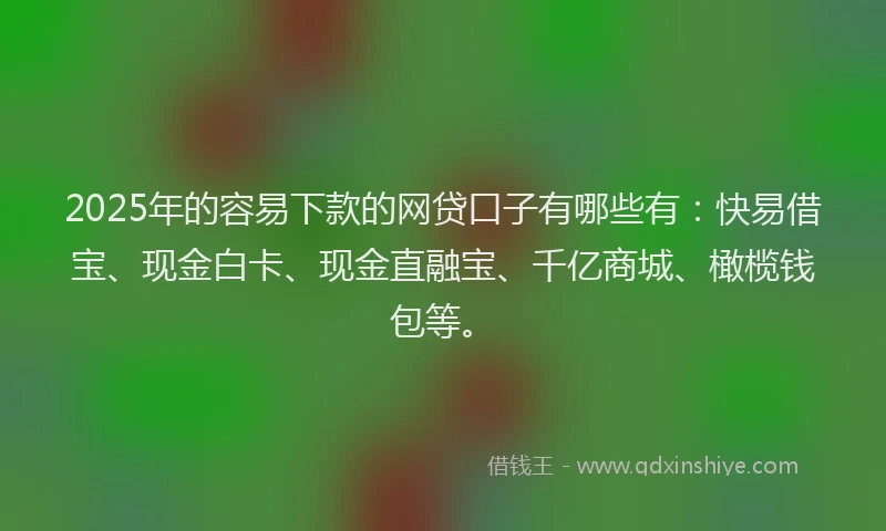 2025年的容易下款的网贷口子有哪些有：快易借宝、现金白卡、现金直融宝、千亿商城、橄榄钱包等。