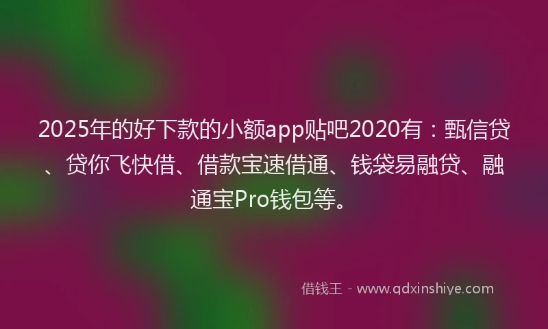 2025年的好下款的小额app贴吧2020有：甄信贷、贷你飞快借、借款宝速借通、钱袋易融贷、融通宝Pro钱包等。