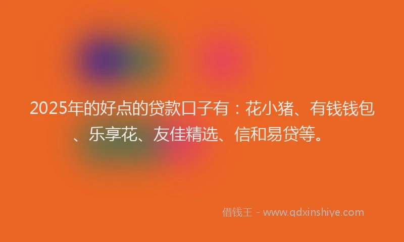 2025年的好点的贷款口子有：花小猪、有钱钱包、乐享花、友佳精选、信和易贷等。