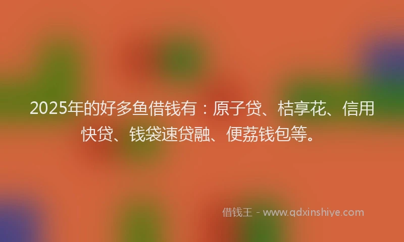 2025年的好多鱼借钱有：原子贷、桔享花、信用快贷、钱袋速贷融、便荔钱包等。