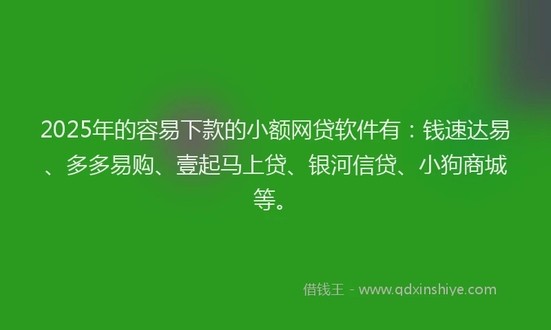 2025年的容易下款的小额网贷软件有：钱速达易、多多易购、壹起马上贷、银河信贷、小狗商城等。