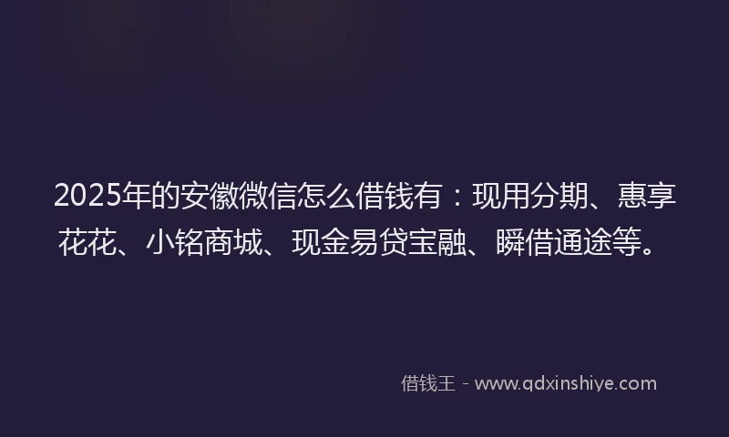 2025年的安徽微信怎么借钱有：现用分期、惠享花花、小铭商城、现金易贷宝融、瞬借通途等。
