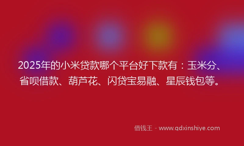 2025年的小米贷款哪个平台好下款有：玉米分、省呗借款、葫芦花、闪贷宝易融、星辰钱包等。