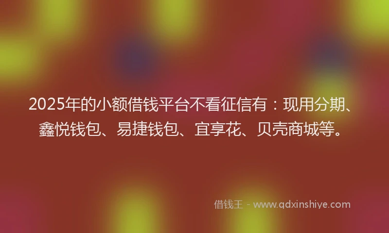 2025年的小额借钱平台不看征信有：现用分期、鑫悦钱包、易捷钱包、宜享花、贝壳商城等。