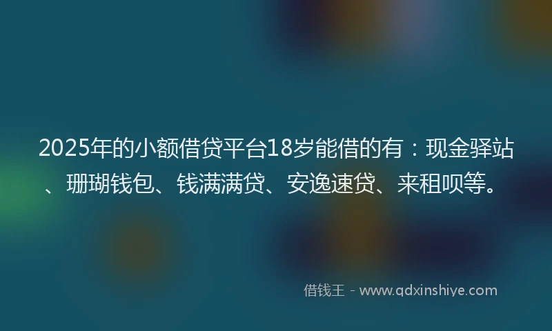 2025年的小额借贷平台18岁能借的有：现金驿站、珊瑚钱包、钱满满贷、安逸速贷、来租呗等。