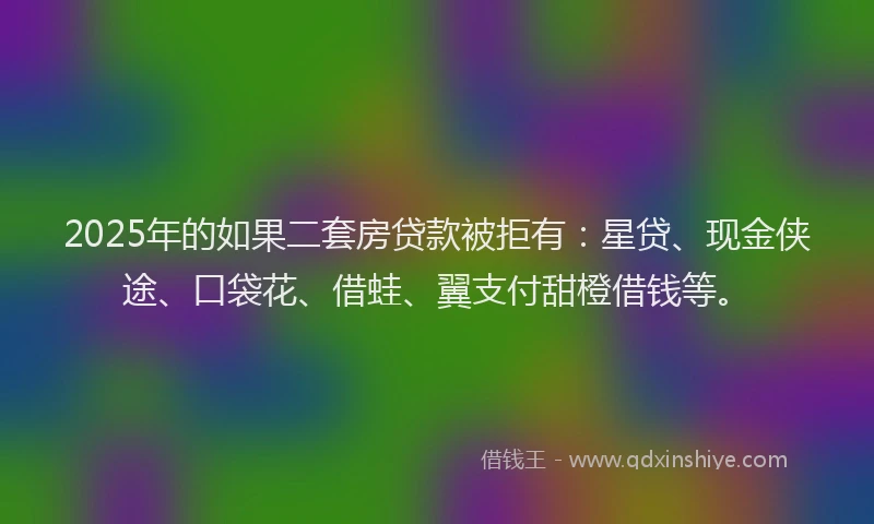 2025年的如果二套房贷款被拒有：星贷、现金侠途、口袋花、借蛙、翼支付甜橙借钱等。