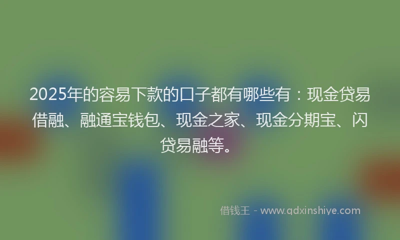 2025年的容易下款的口子都有哪些有：现金贷易借融、融通宝钱包、现金之家、现金分期宝、闪贷易融等。