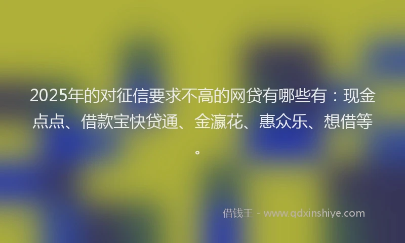 2025年的对征信要求不高的网贷有哪些有：现金点点、借款宝快贷通、金瀛花、惠众乐、想借等。