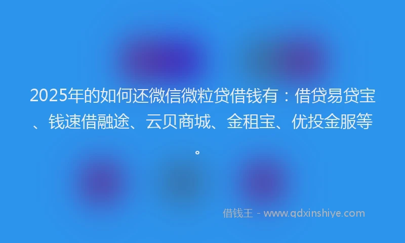 2025年的如何还微信微粒贷借钱有：借贷易贷宝、钱速借融途、云贝商城、金租宝、优投金服等。