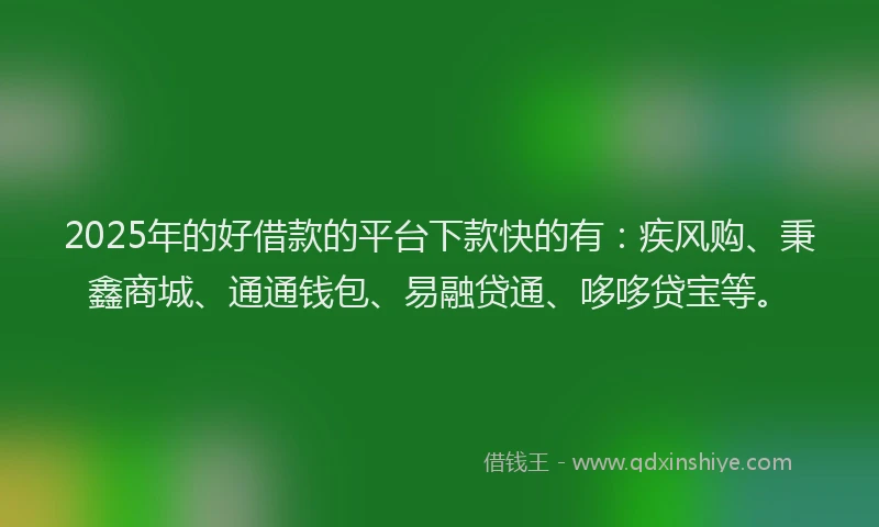 2025年的好借款的平台下款快的有：疾风购、秉鑫商城、通通钱包、易融贷通、哆哆贷宝等。