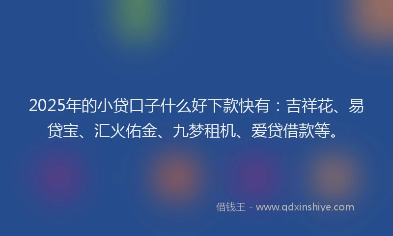 2025年的小贷口子什么好下款快有：吉祥花、易贷宝、汇火佑金、九梦租机、爱贷借款等。