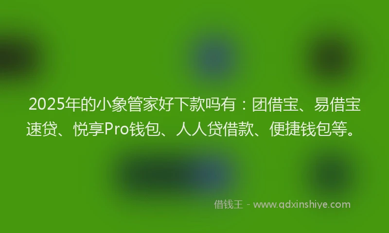 2025年的小象管家好下款吗有：团借宝、易借宝速贷、悦享Pro钱包、人人贷借款、便捷钱包等。