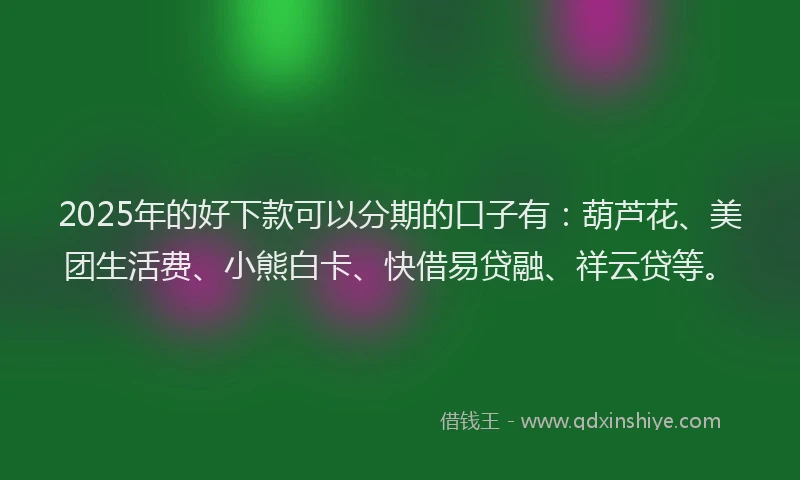 2025年的好下款可以分期的口子有：葫芦花、美团生活费、小熊白卡、快借易贷融、祥云贷等。