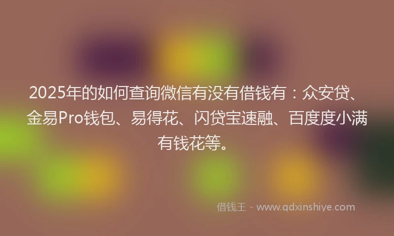 2025年的如何查询微信有没有借钱有：众安贷、金易Pro钱包、易得花、闪贷宝速融、百度度小满有钱花等。