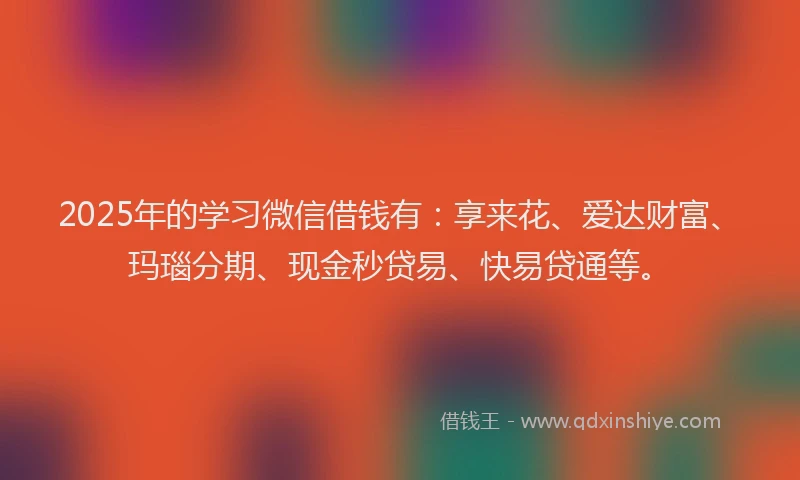 2025年的学习微信借钱有：享来花、爱达财富、玛瑙分期、现金秒贷易、快易贷通等。