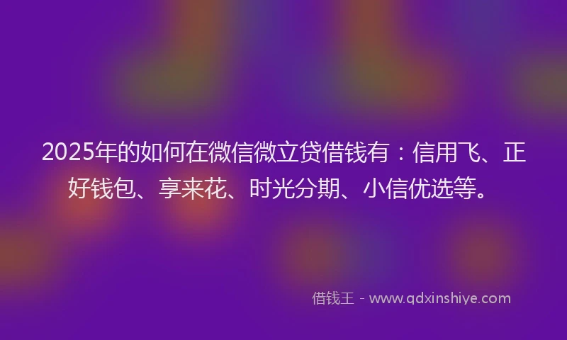 2025年的如何在微信微立贷借钱有：信用飞、正好钱包、享来花、时光分期、小信优选等。