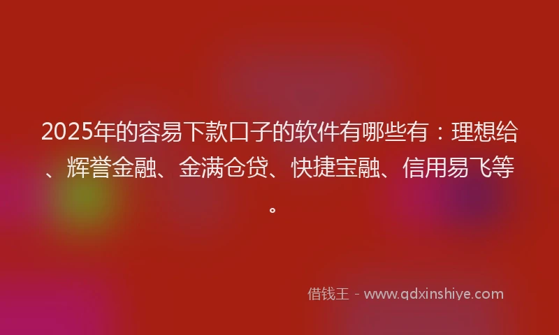 2025年的容易下款口子的软件有哪些有：理想给、辉誉金融、金满仓贷、快捷宝融、信用易飞等。