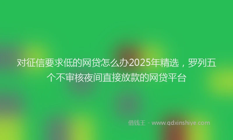对征信要求低的网贷怎么办2025年精选，罗列五个不审核夜间直接放款的网贷平台