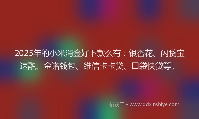2025年的小米消金好下款么有：银杏花、闪贷宝速融、金诺钱包、维信卡卡贷、口袋快贷等。