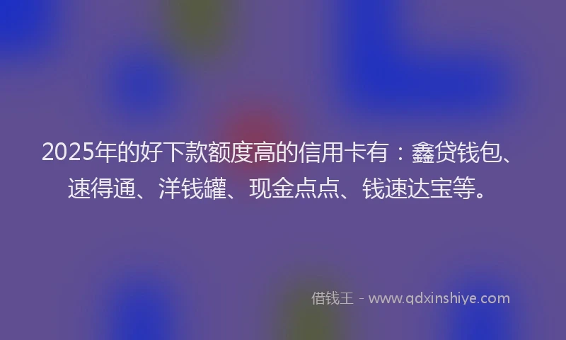 2025年的好下款额度高的信用卡有：鑫贷钱包、速得通、洋钱罐、现金点点、钱速达宝等。