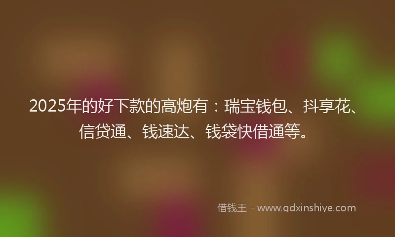 2025年的好下款的高炮有：瑞宝钱包、抖享花、信贷通、钱速达、钱袋快借通等。