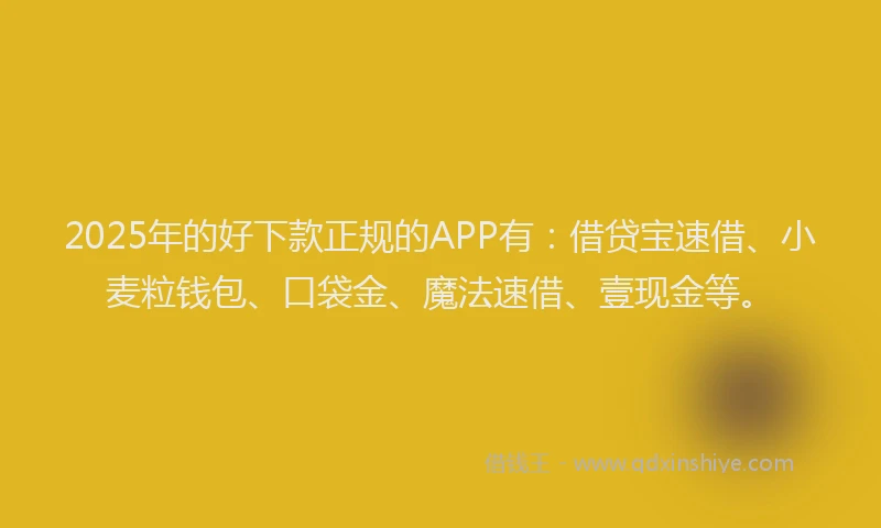 2025年的好下款正规的APP有：借贷宝速借、小麦粒钱包、口袋金、魔法速借、壹现金等。