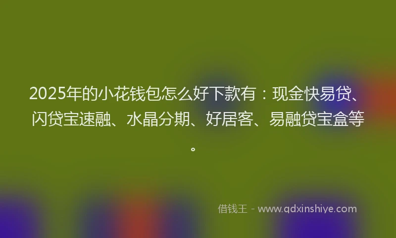 2025年的小花钱包怎么好下款有：现金快易贷、闪贷宝速融、水晶分期、好居客、易融贷宝盒等。
