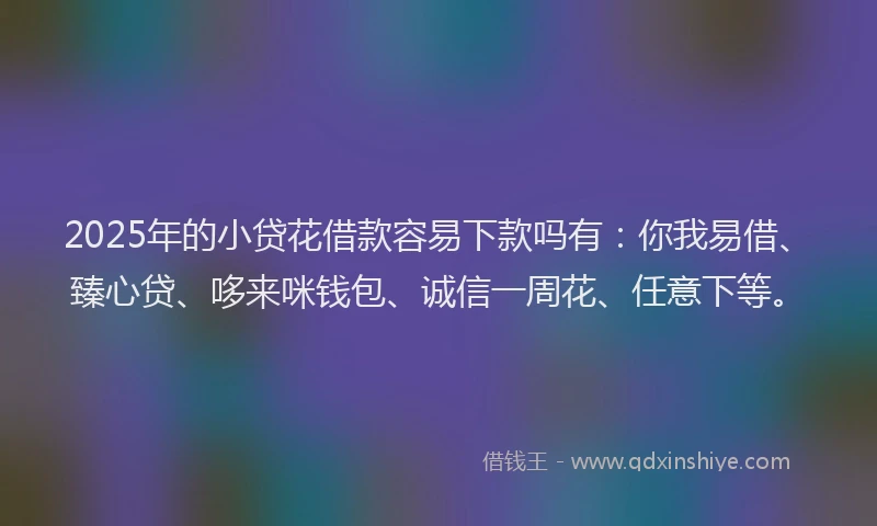 2025年的小贷花借款容易下款吗有：你我易借、臻心贷、哆来咪钱包、诚信一周花、任意下等。