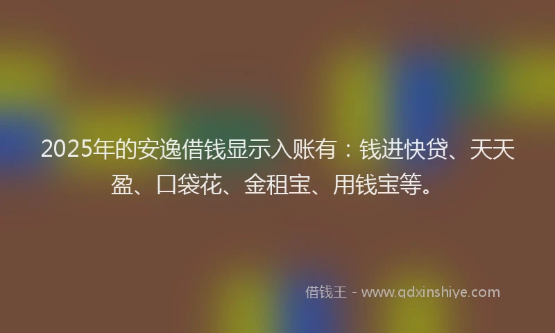 2025年的安逸借钱显示入账有：钱进快贷、天天盈、口袋花、金租宝、用钱宝等。