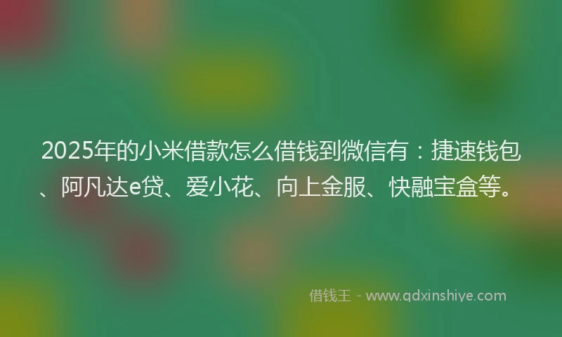 2025年的小米借款怎么借钱到微信有：捷速钱包、阿凡达e贷、爱小花、向上金服、快融宝盒等。