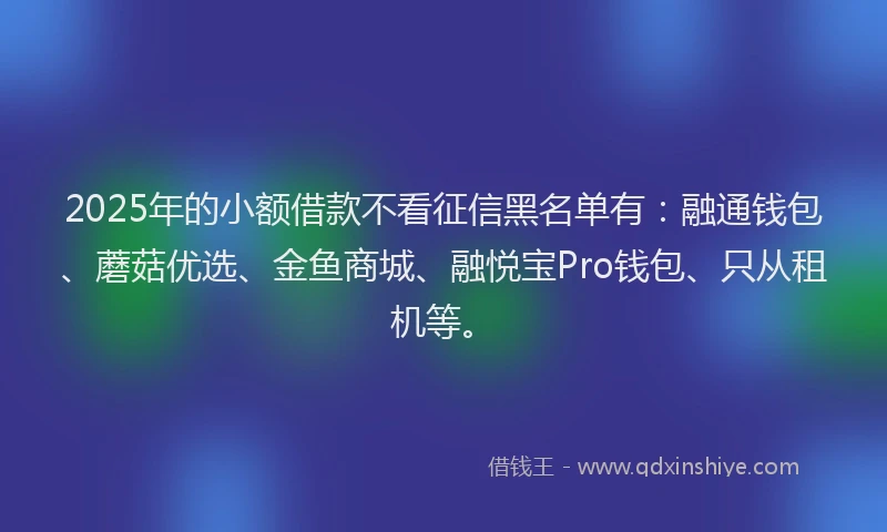 2025年的小额借款不看征信黑名单有:融通钱包、蘑菇优选、金鱼商城、融悦宝Pro钱包、只从租机等。