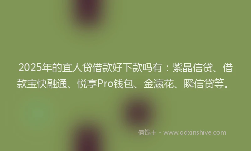 2025年的宜人贷借款好下款吗有：紫晶信贷、借款宝快融通、悦享Pro钱包、金瀛花、瞬信贷等。