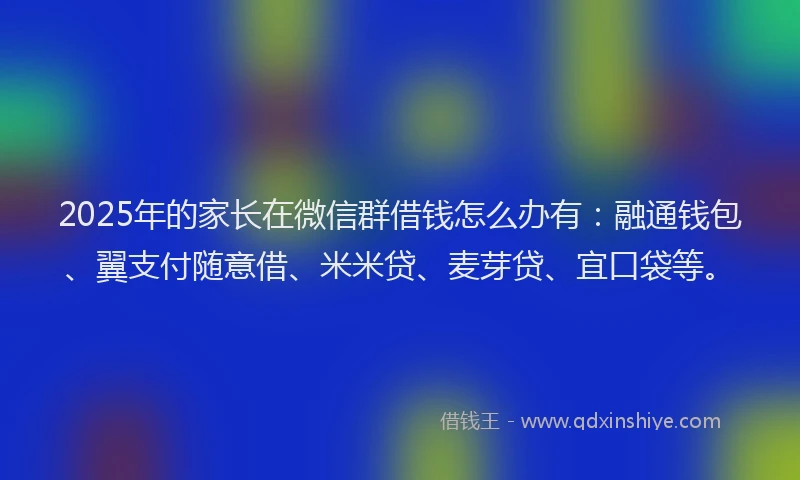 2025年的家长在微信群借钱怎么办有：融通钱包、翼支付随意借、米米贷、麦芽贷、宜口袋等。