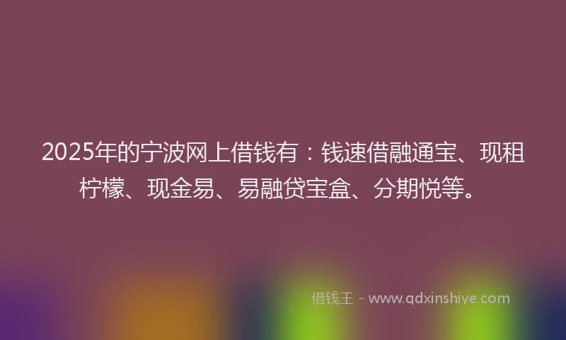 2025年的宁波网上借钱有：钱速借融通宝、现租柠檬、现金易、易融贷宝盒、分期悦等。