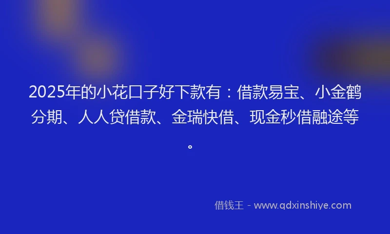 2025年的小花口子好下款有：借款易宝、小金鹤分期、人人贷借款、金瑞快借、现金秒借融途等。