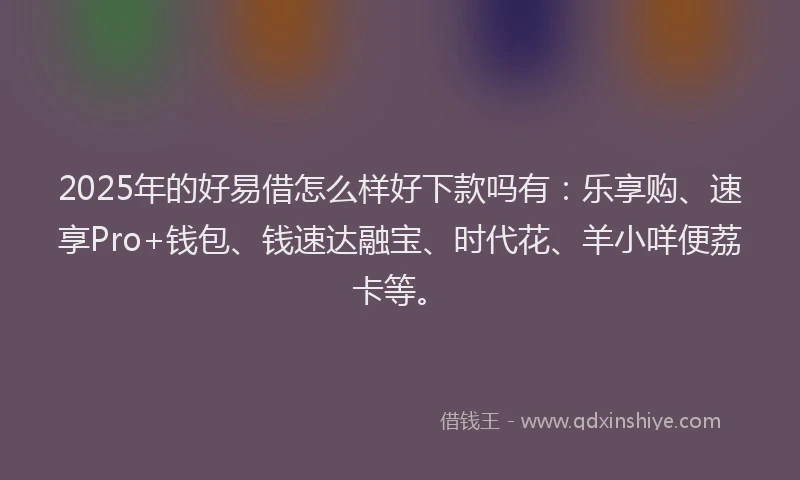 2025年的好易借怎么样好下款吗有：乐享购、速享Pro+钱包、钱速达融宝、时代花、羊小咩便荔卡等。