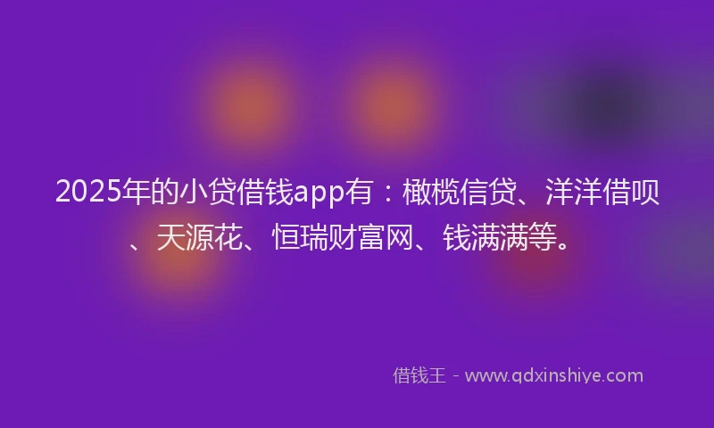 2025年的小贷借钱app有：橄榄信贷、洋洋借呗、天源花、恒瑞财富网、钱满满等。