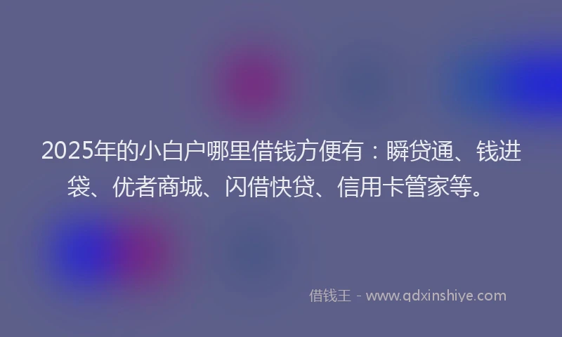 2025年的小白户哪里借钱方便有：瞬贷通、钱进袋、优者商城、闪借快贷、信用卡管家等。
