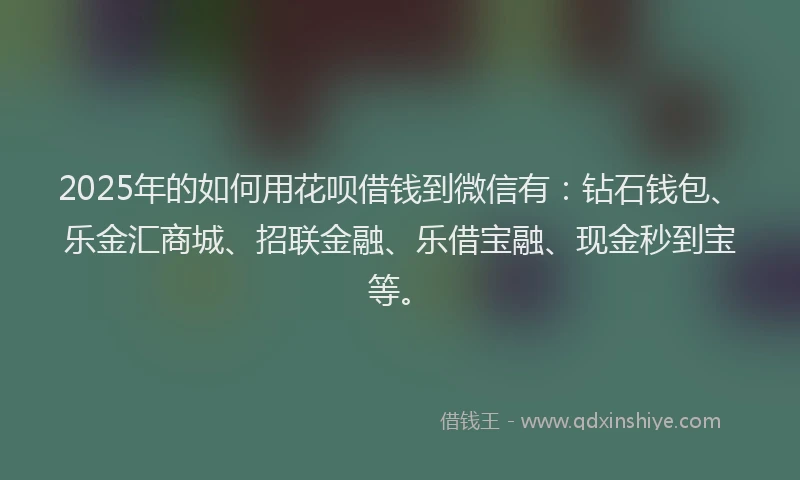 2025年的如何用花呗借钱到微信有：钻石钱包、乐金汇商城、招联金融、乐借宝融、现金秒到宝等。